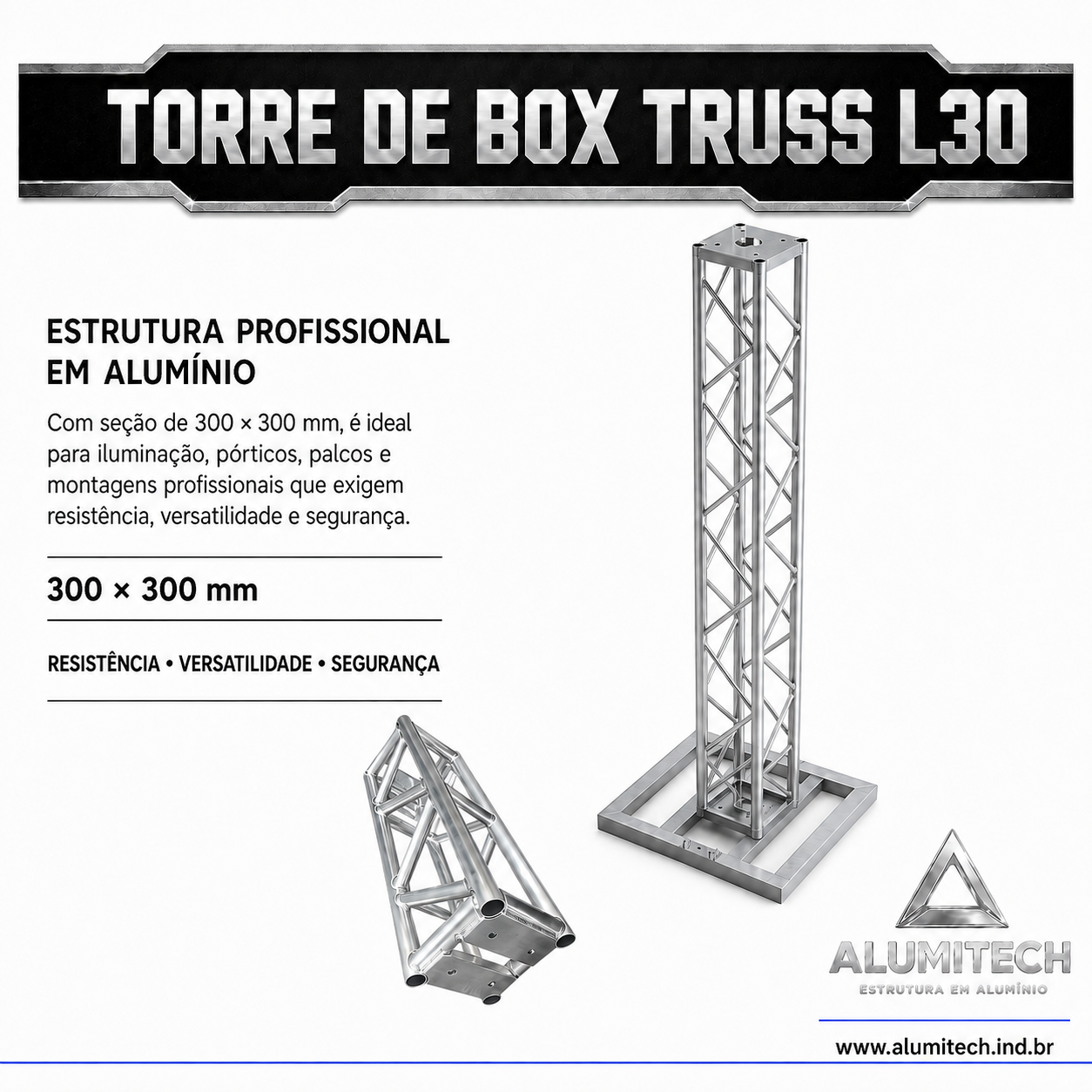Torre de Box truss Alumínio L30 de 0,5 metro