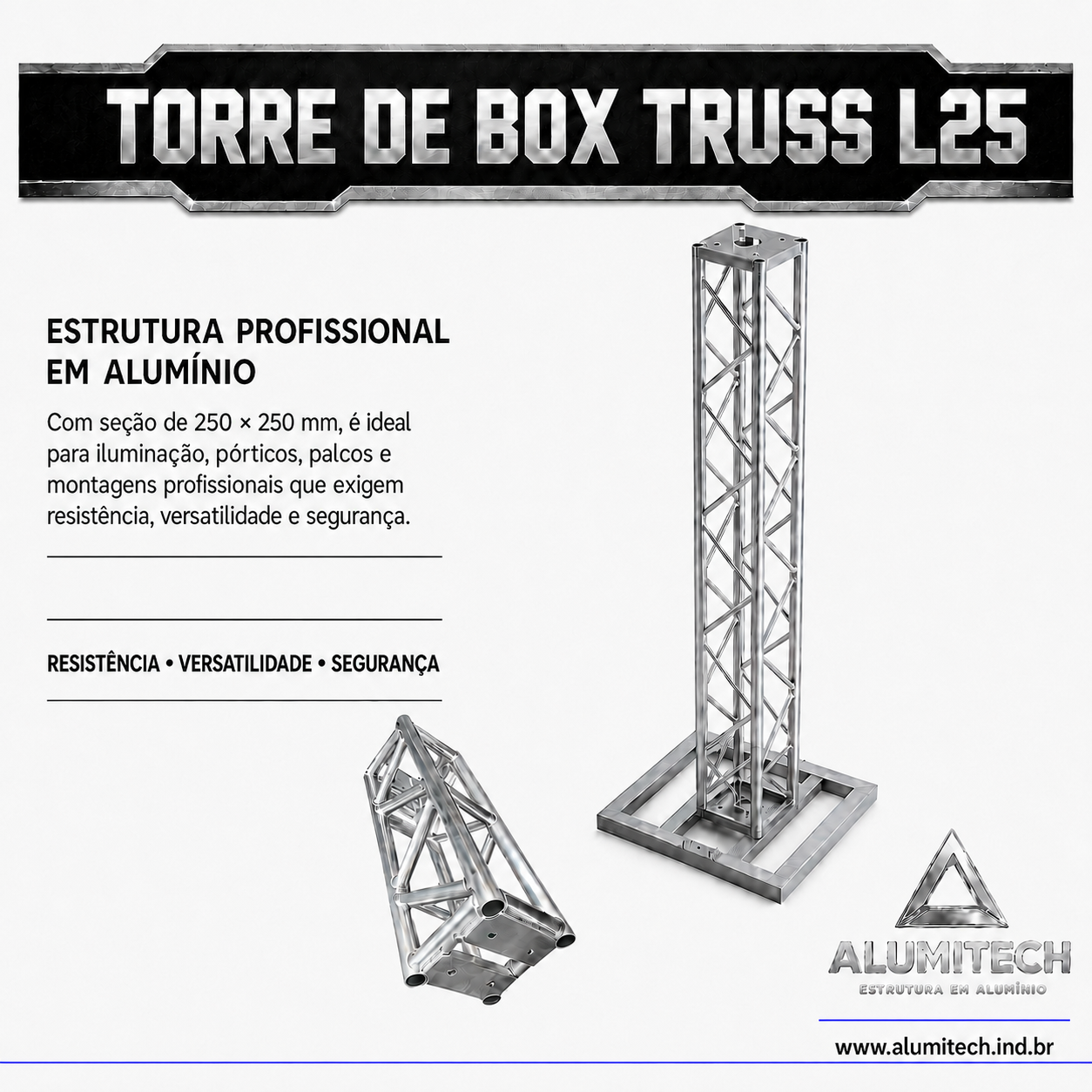 Torre de Box truss Alumínio L25 de 1 metro